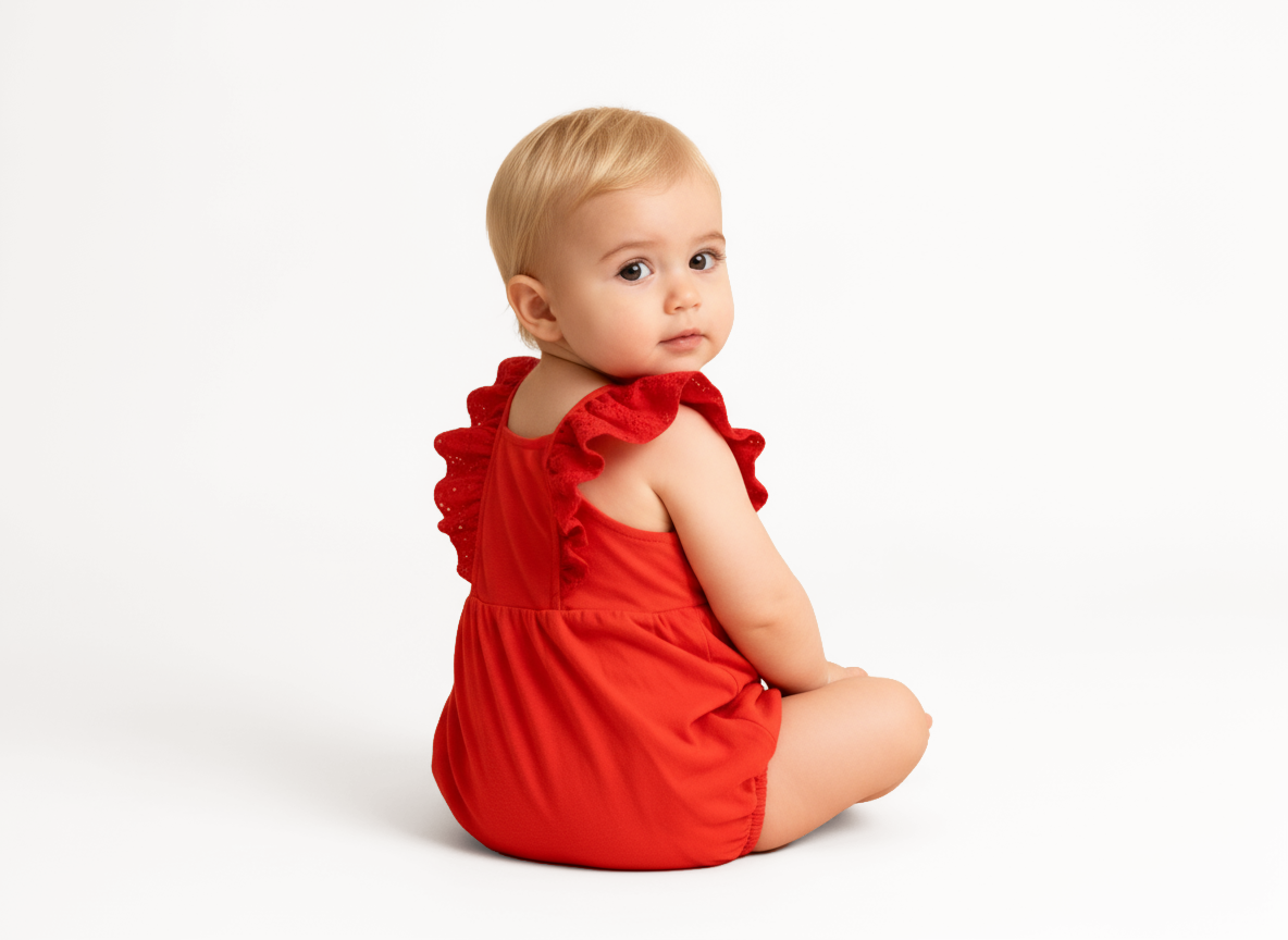 Macacão Curto Vermelho | Babado em Laise e Pingente