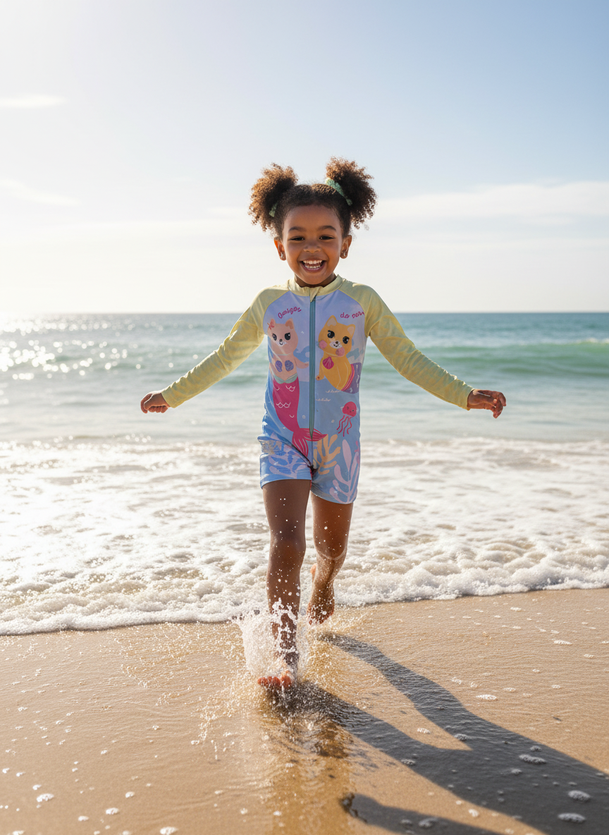 Macacão Infantil Proteção UV | Gata Sereia Amigos do Mar