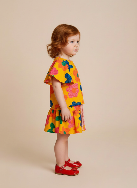 Conjunto Infantil Amarelo Floral | Blusa e Short Soltinho