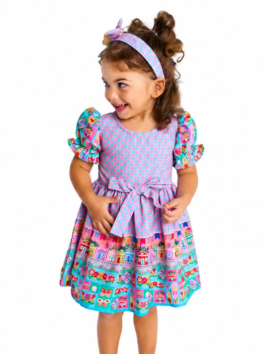 Vestido e Calcinha Infantil Festa Junina - Xadrez | Alphabeto