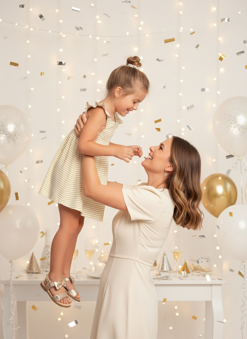 Vestido Infantil Festa Dourado | Detalhe em Glitter Algodão