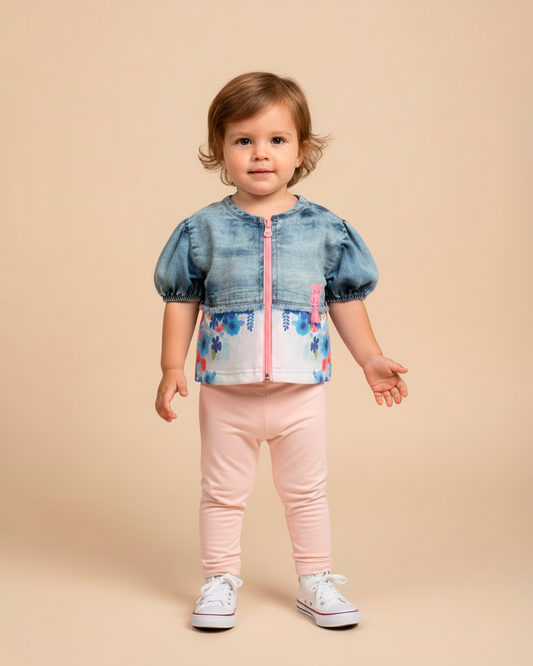 Jaquetinha Infantil Alphabeto Jeans Molinho | Aplique Gato
