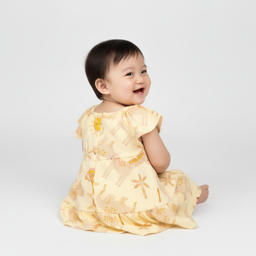 Vestido Infantil Safari Amarelo | Suedine com Laço