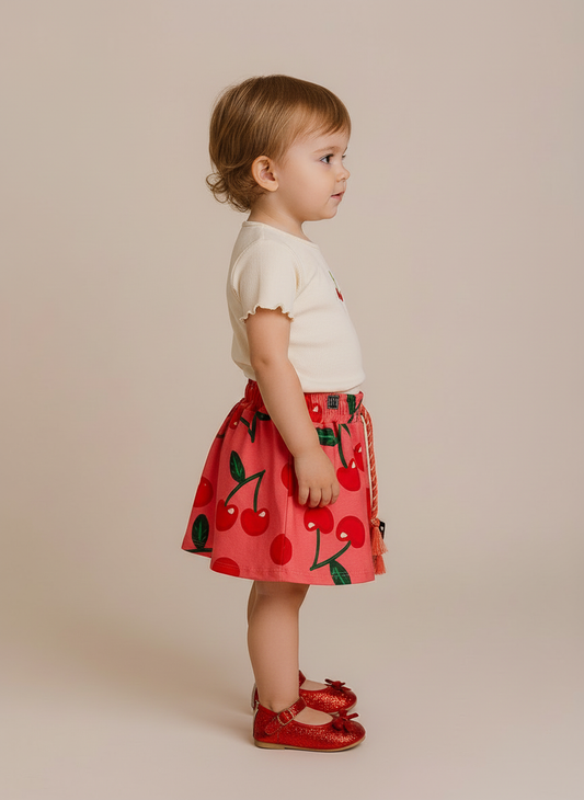Conjunto Infantil Cerejinha | Blusa Bordada e Short Soltinho