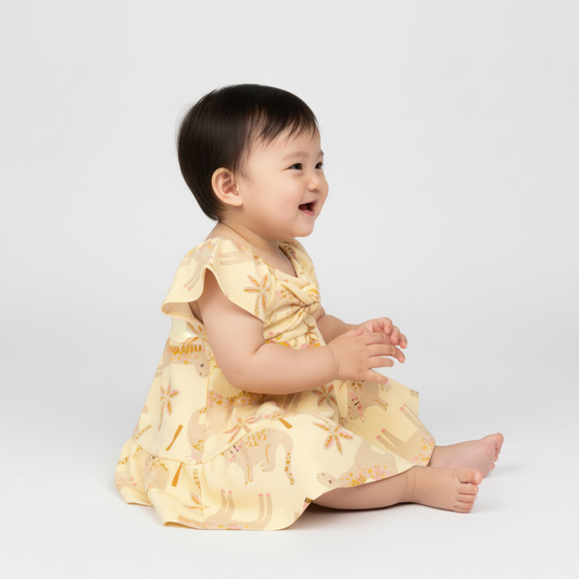 Vestido Infantil Safari Amarelo | Suedine com Laço
