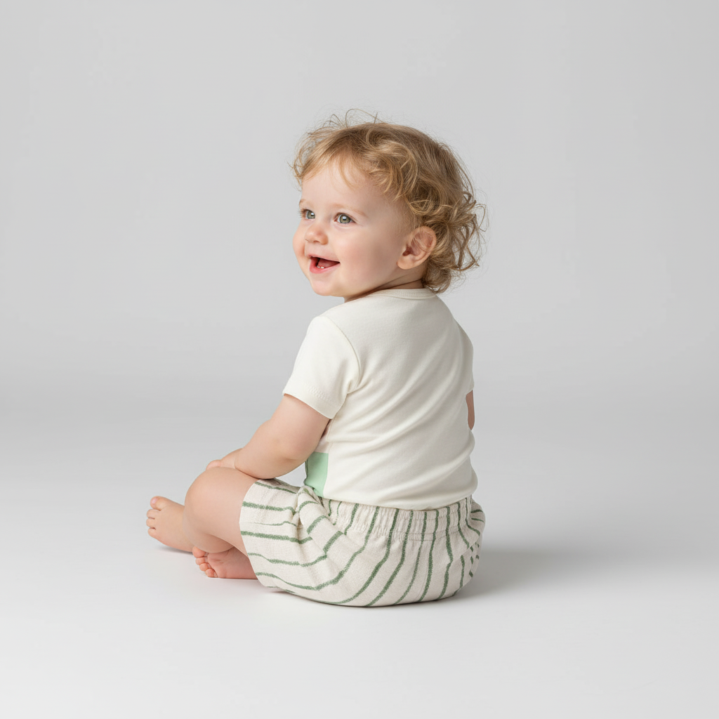 Conjunto Body Dino e Bermuda Listrada | 100% Algodão