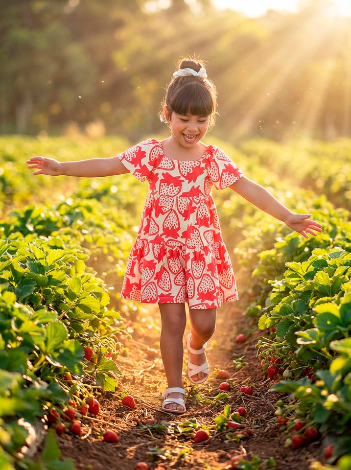 Vestido Infantil Morango Vermelho | Algodão com Pingente