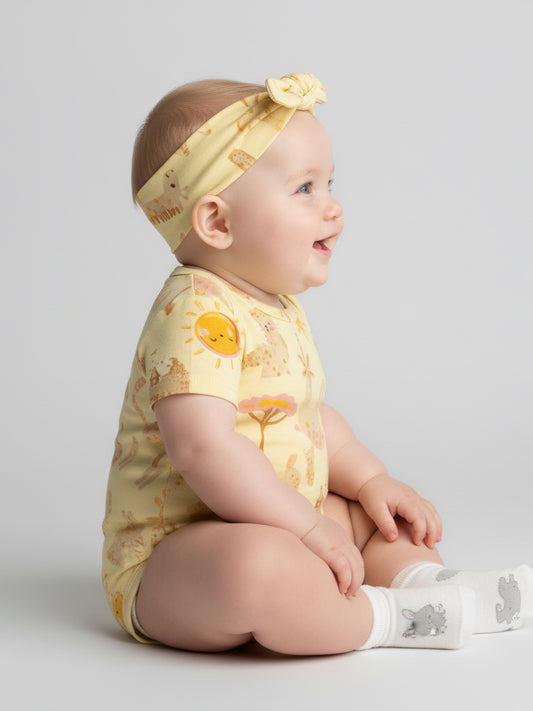 Conjunto Bebê Menina Safari | Body e Faixa de Cabelo Safari
