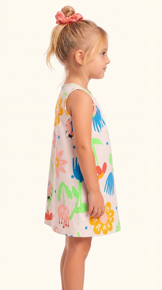 Vestido Infantil Jardim Baunilha | Algodão Meia Malha