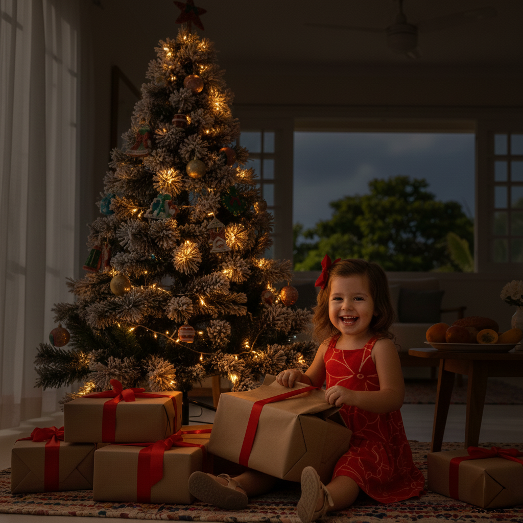Vestido Infantil Natal Vermelho Dourado | Glitter e Pingente
