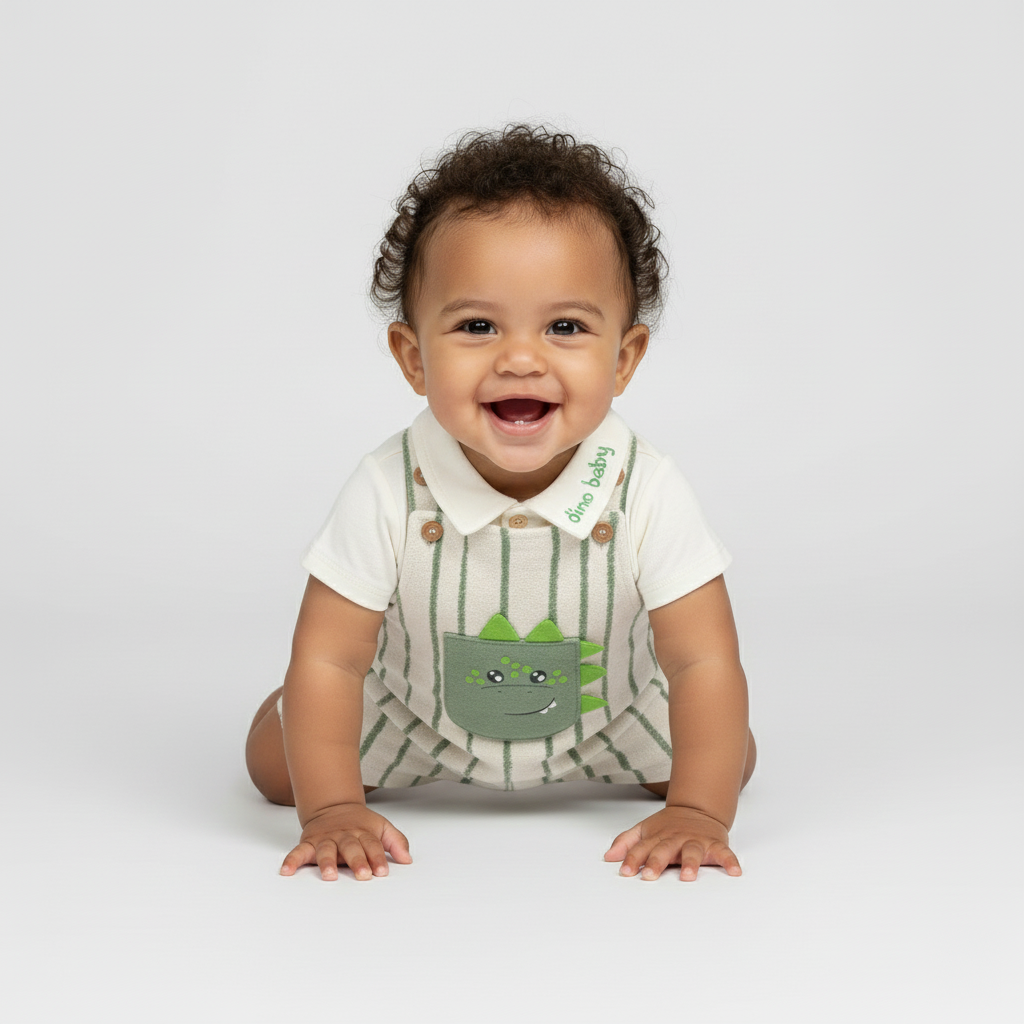 Conjunto Body e Macacão Curto Dino | Bolso e Sensorial