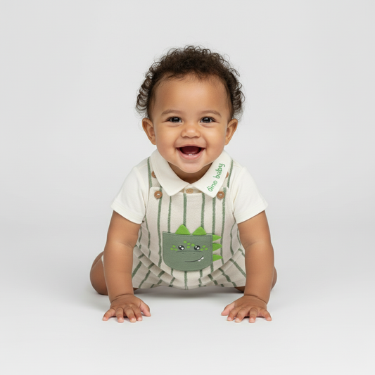 Conjunto Body e Macacão Curto Dino | Bolso e Sensorial