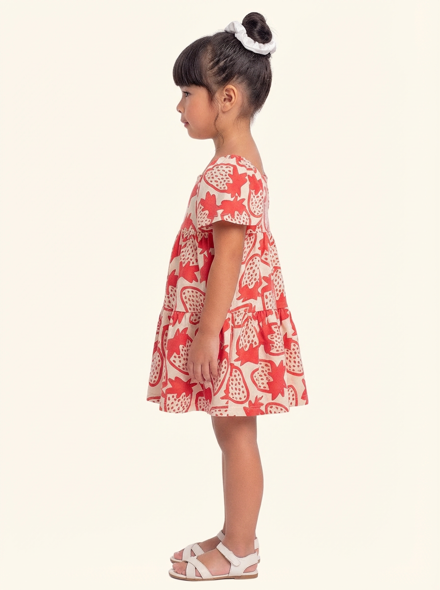 Vestido Infantil Morango Vermelho | Algodão com Pingente