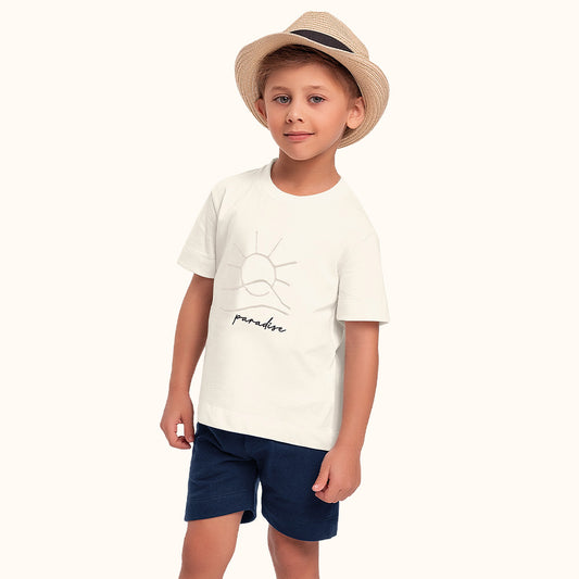 Conjunto Infantil Paradise | Camiseta Bordada e Bermuda