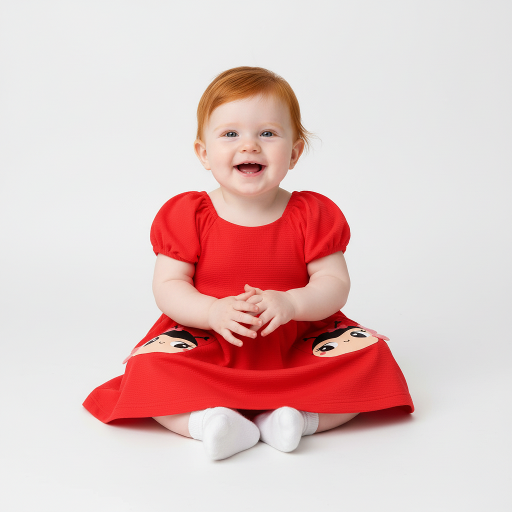 Vestido Bebê Joaninha Laranja | Bolso e Joaninha Sensorial