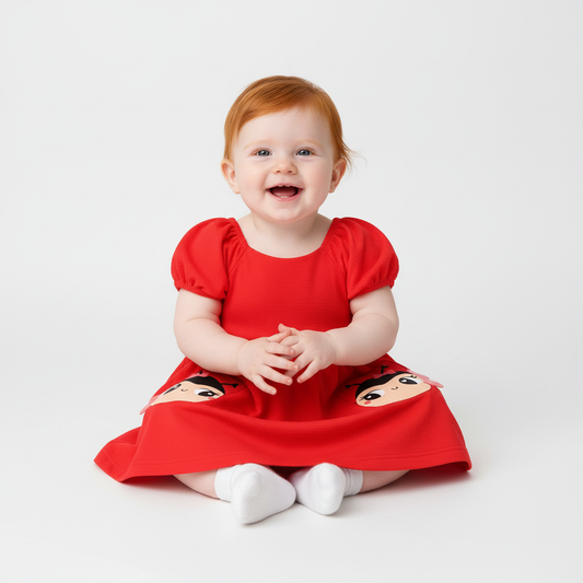 Vestido Bebê Joaninha Laranja | Bolso e Joaninha Sensorial