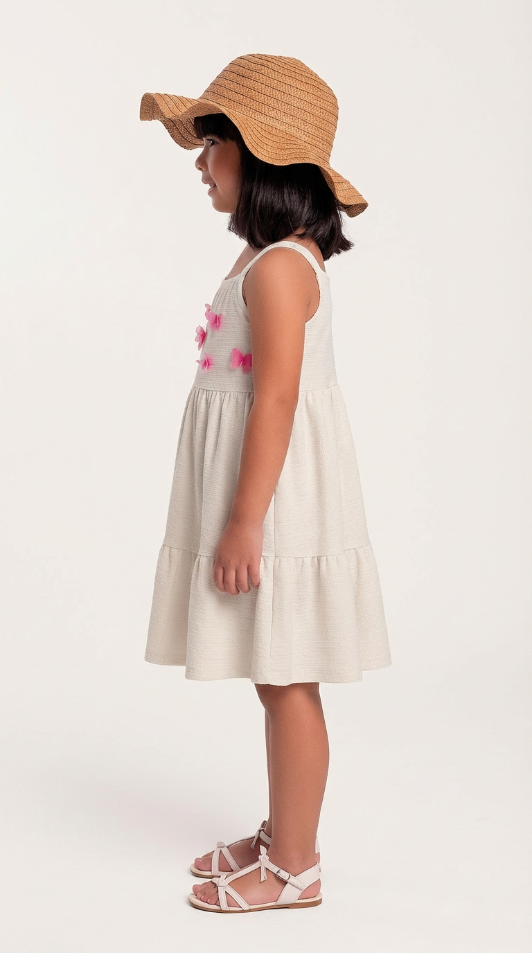 Vestido Infantil Baunilha c/ Flores | Malha Florence Algodão