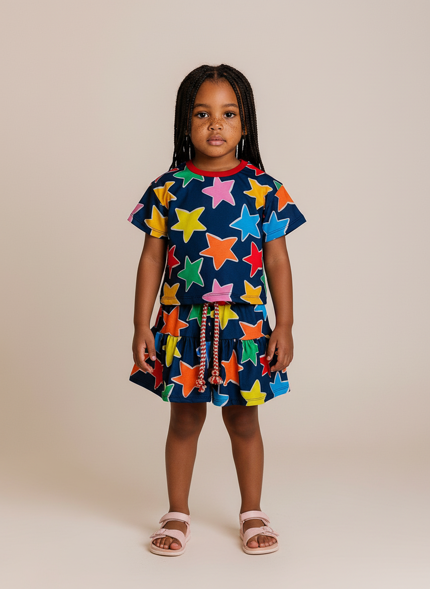 Conjunto Infantil Estrelas | Blusa e Shortinho Larguinho