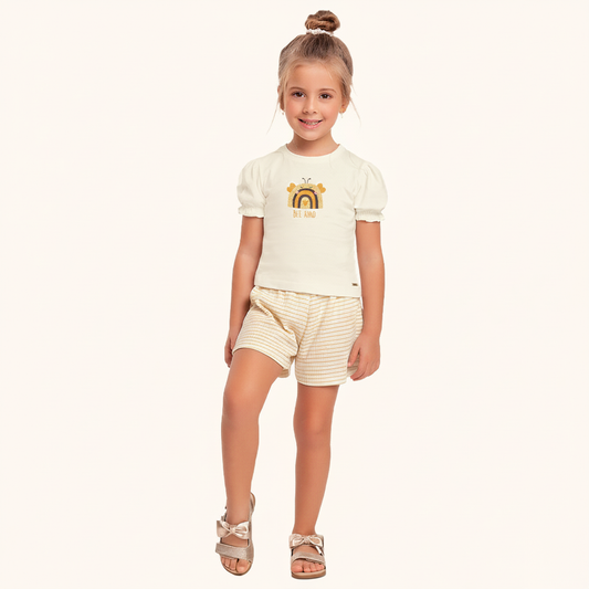 Conjunto Infantil Bee Kind | Blusa Abelha e Short Lurex