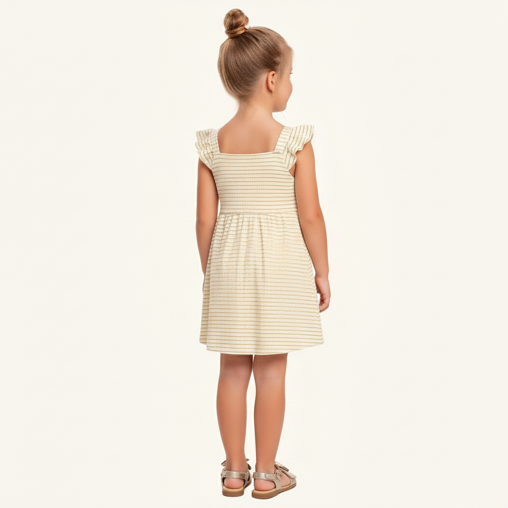 Vestido Infantil Festa Dourado | Detalhe em Glitter Algodão