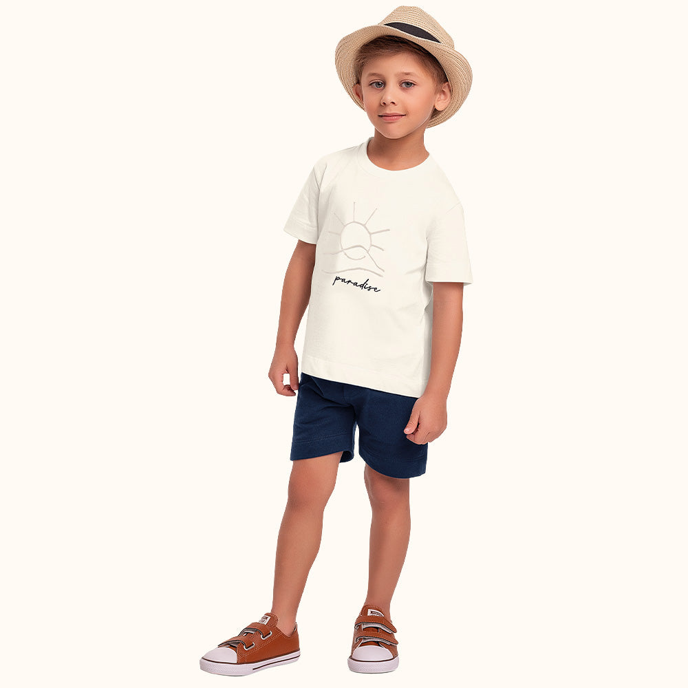 Conjunto Infantil Paradise | Camiseta Bordada e Bermuda