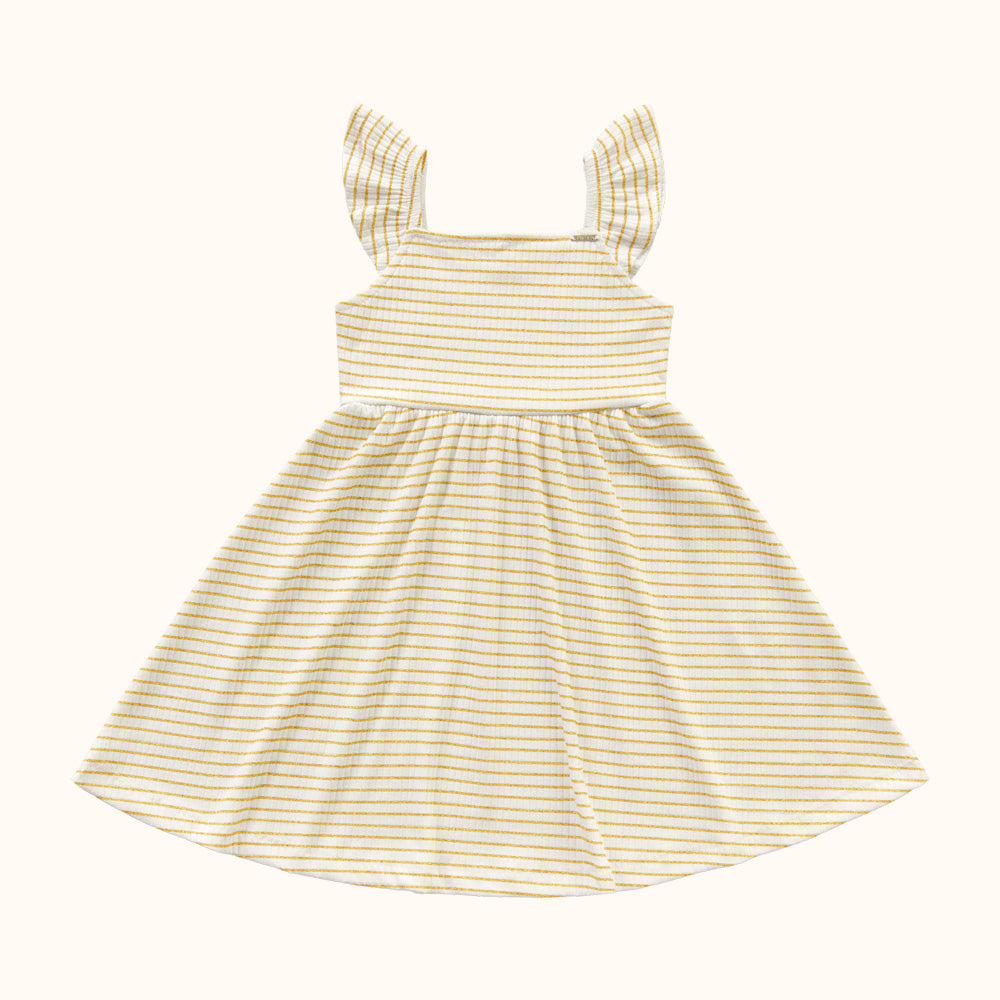 Vestido Infantil Festa Dourado | Detalhe em Glitter Algodão