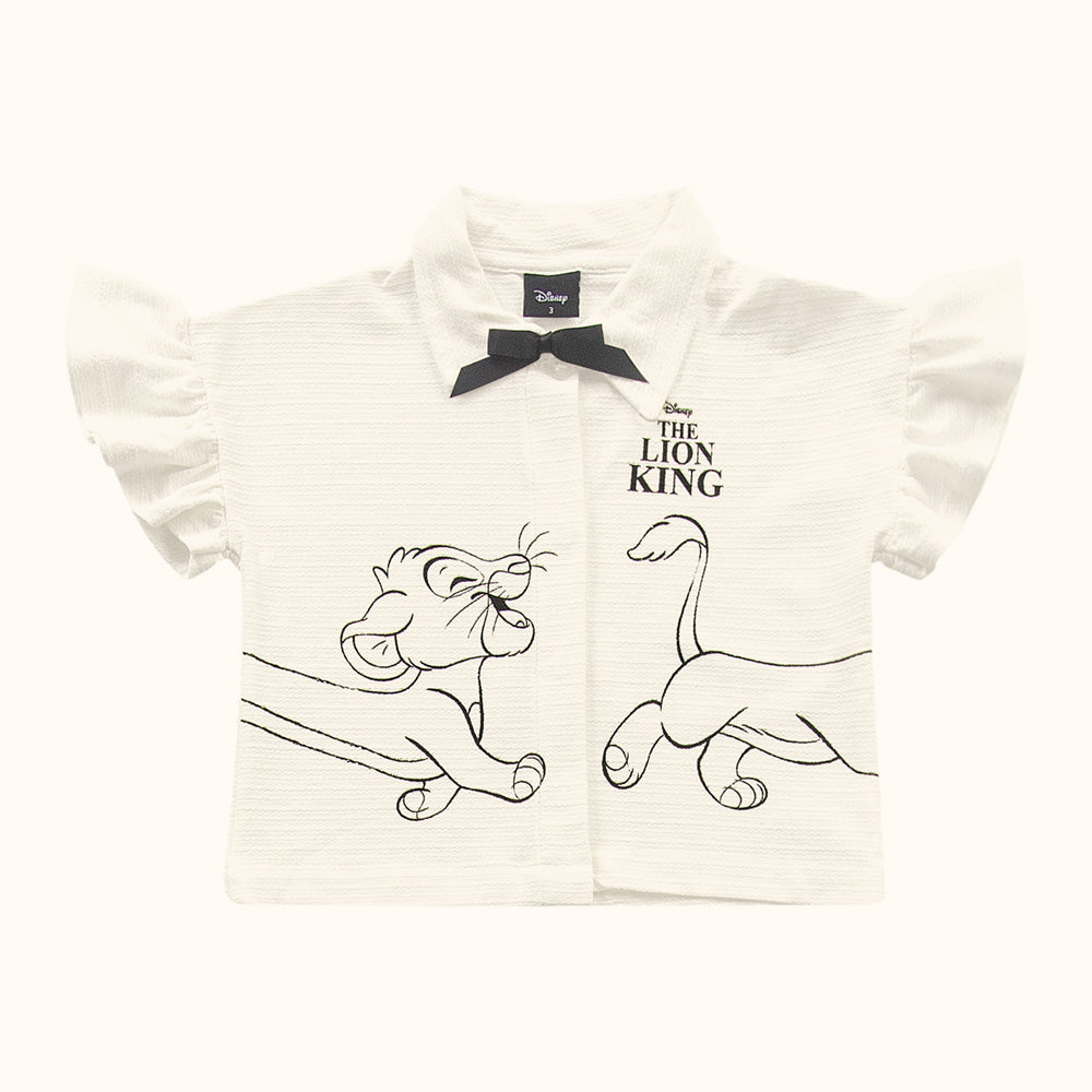 Camisa Infantil Rei Leão Disney | Malha Marfim com Laço