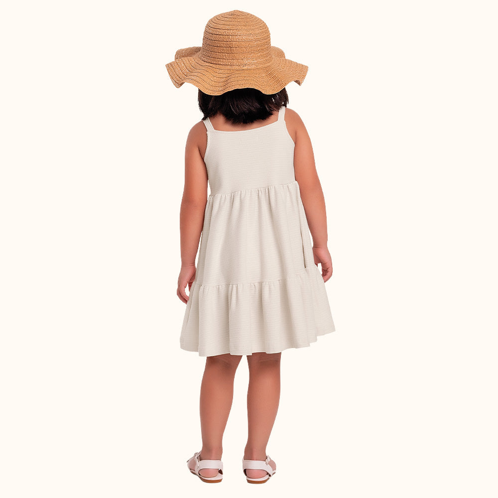 Vestido Infantil Baunilha c/ Flores | Malha Florence Algodão