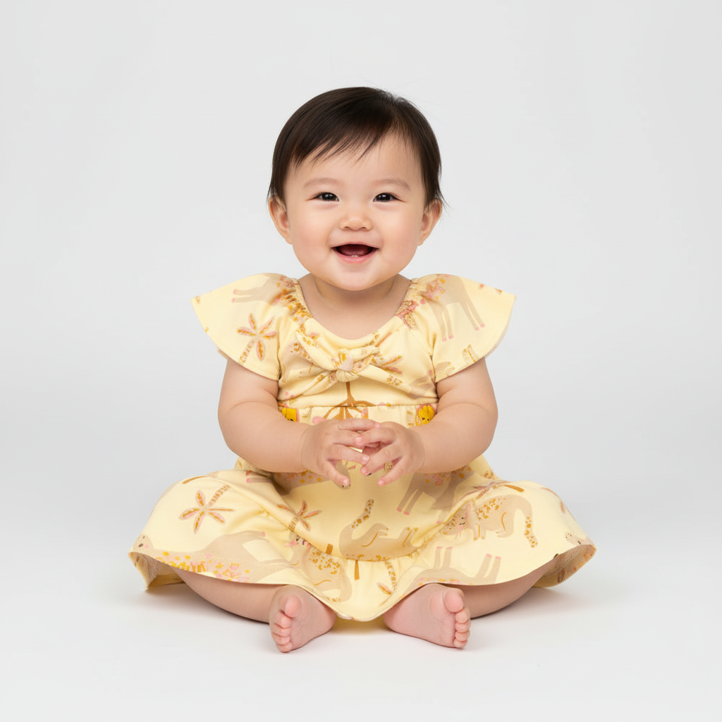 Vestido Infantil Safari Amarelo | Suedine com Laço