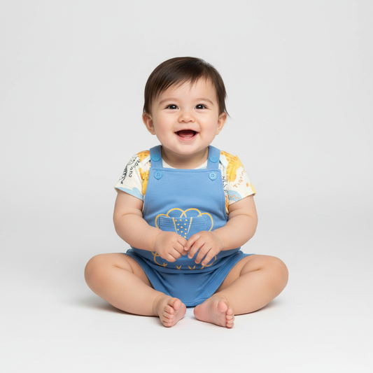 Conjunto Bebê Menino Leãozinho | Body e Jardineira Azul