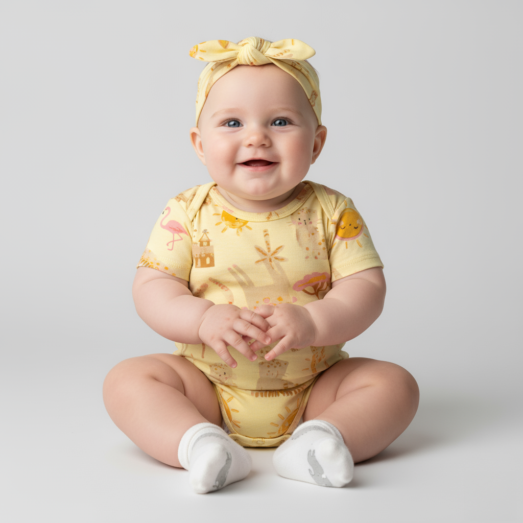 Conjunto Bebê Menina Safari | Body e Faixa de Cabelo Safari