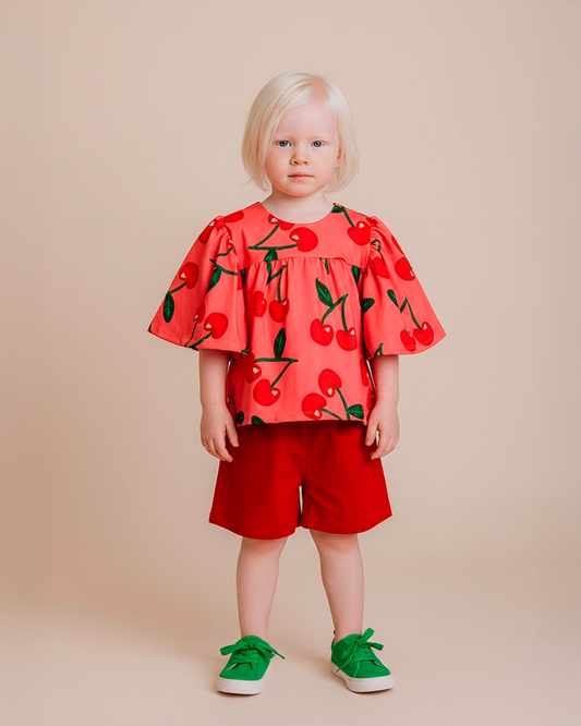 Conjunto Infantil Cerejas | Blusa e Short Vermelho