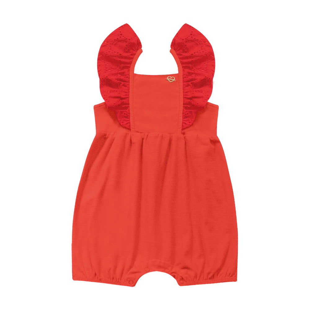Macacão Curto Vermelho | Babado em Laise e Pingente