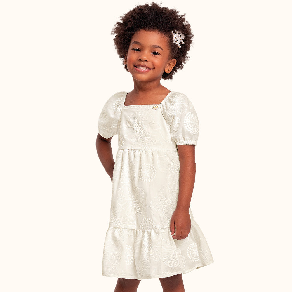 Vestido Infantil Branco Bordado | Ano Novo Fakini