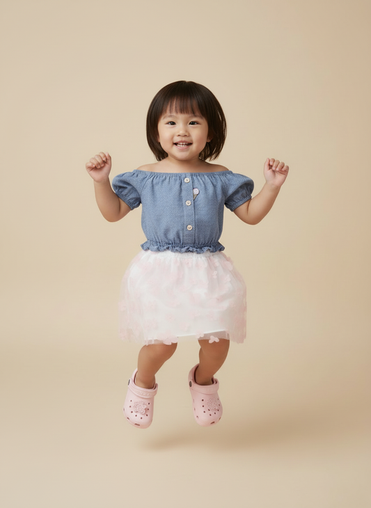 Blusa Infantil Jeans Molinho Alphabeto | Ombro a Ombro