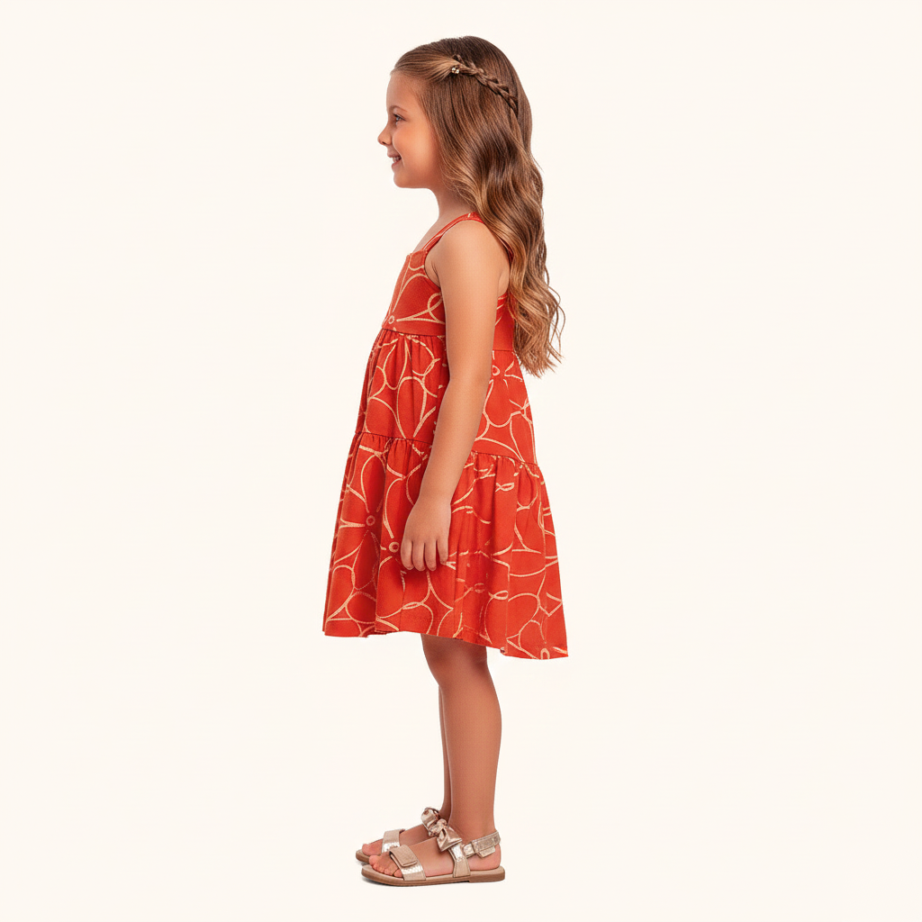 Vestido Infantil Natal Vermelho Dourado | Glitter e Pingente