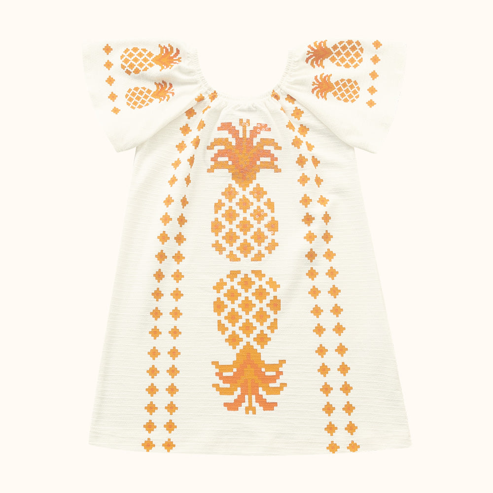 Vestido Midi Infantil | Abacaxi Bordado com Lantejoulas