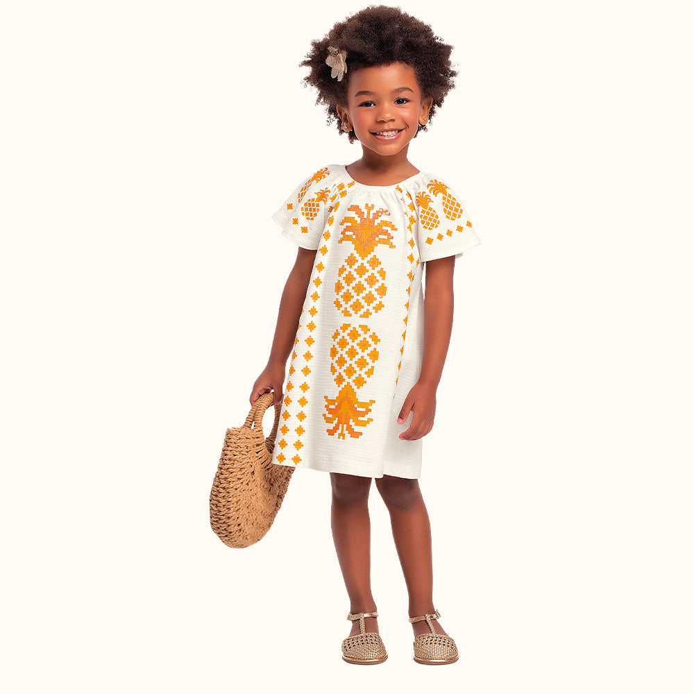 Vestido Midi Infantil | Abacaxi Bordado com Lantejoulas