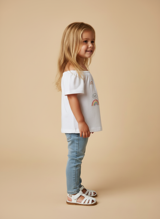 Blusa Infantil Branca Alphabeto | Manga Ombro a Ombro