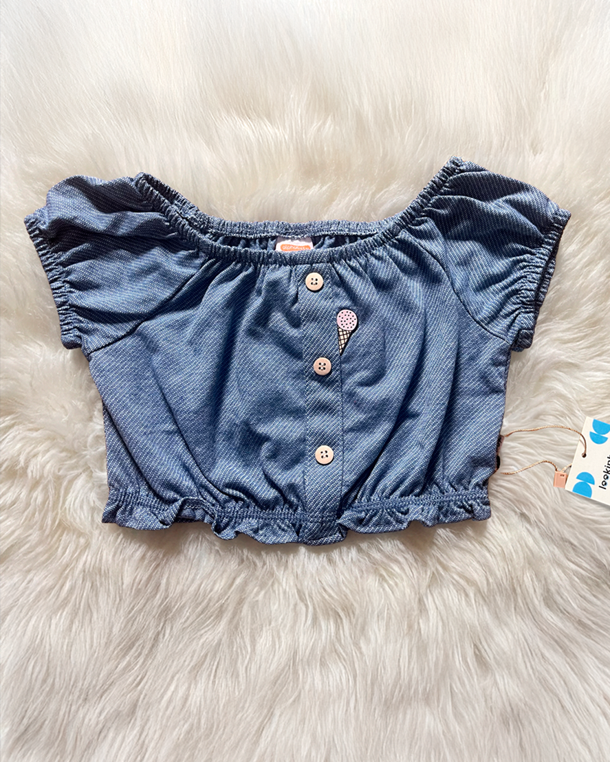 Blusa Infantil Jeans Molinho Alphabeto | Ombro a Ombro