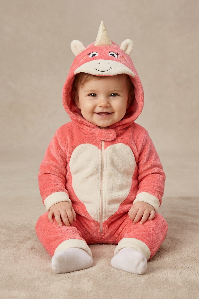 Macacão Kigurumi Unicórnio Bebê Rosa | Fakini
