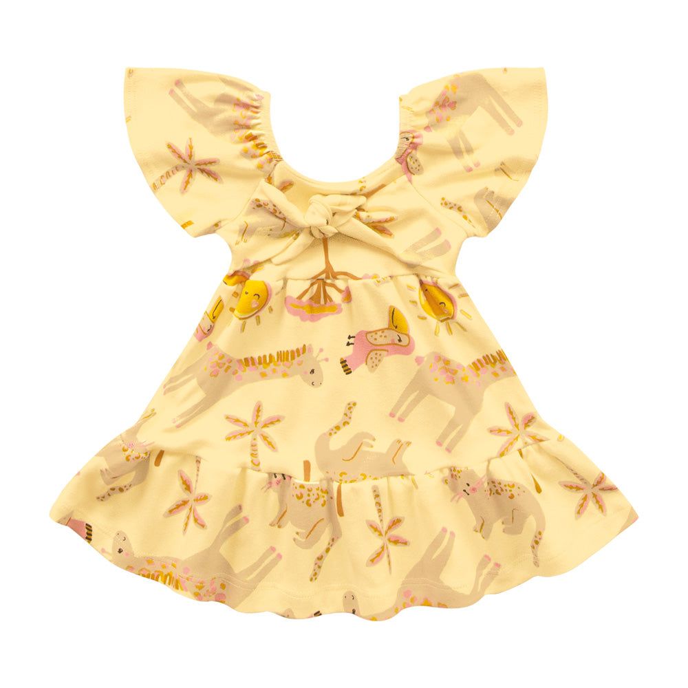 Vestido Infantil Safari Amarelo | Suedine com Laço