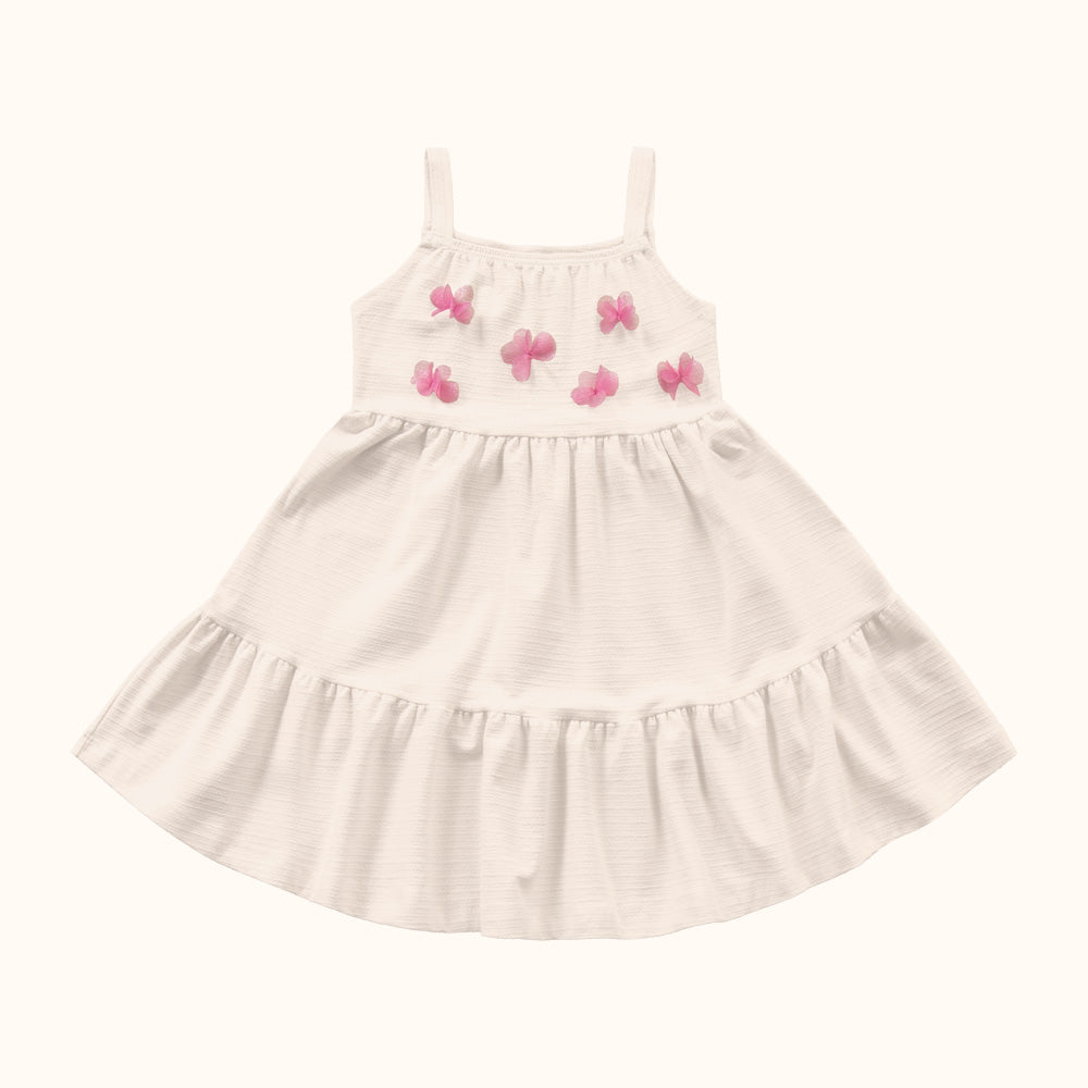 Vestido Infantil Baunilha c/ Flores | Malha Florence Algodão
