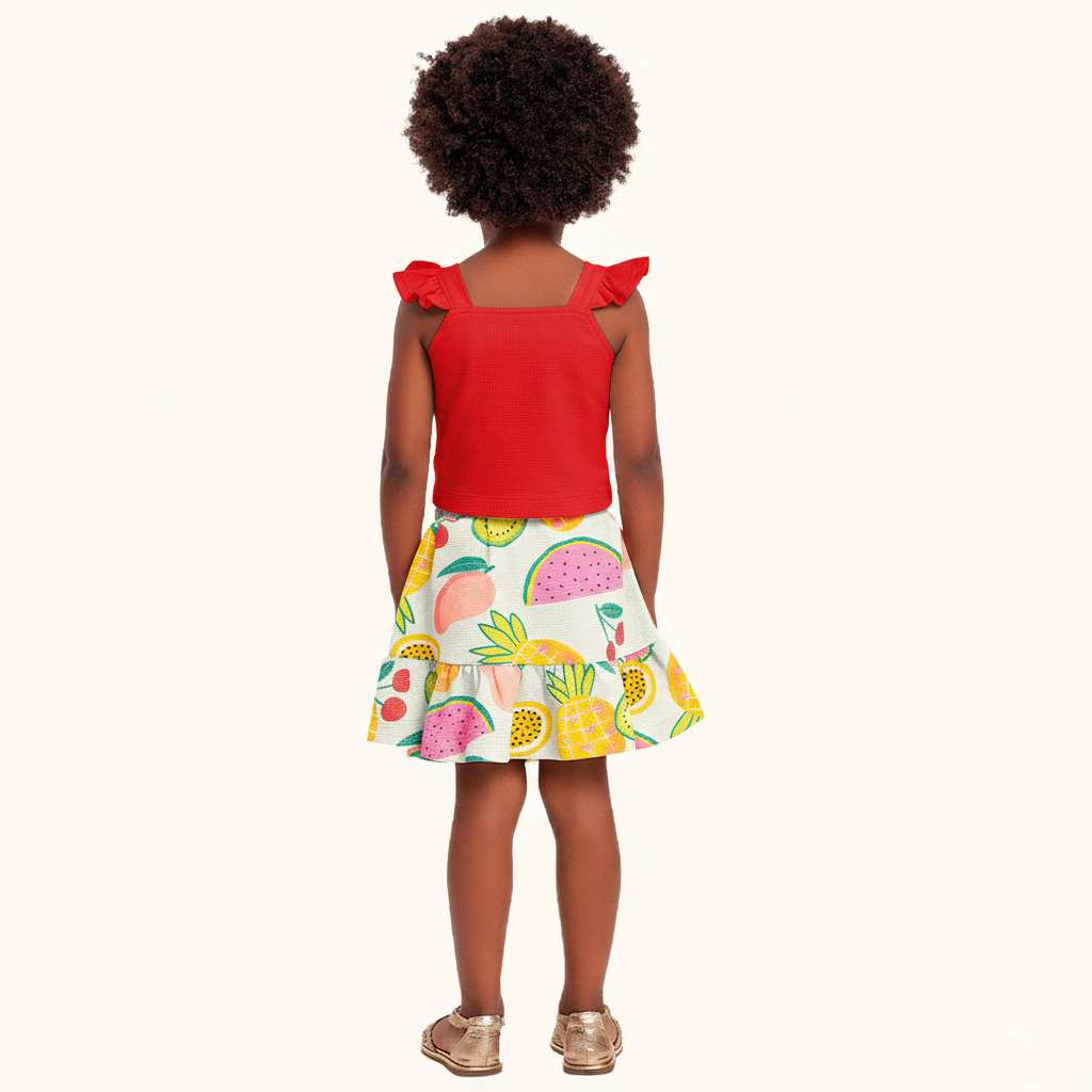 Conjunto Infantil Verão | Blusa Cereja e Saia de Frutas