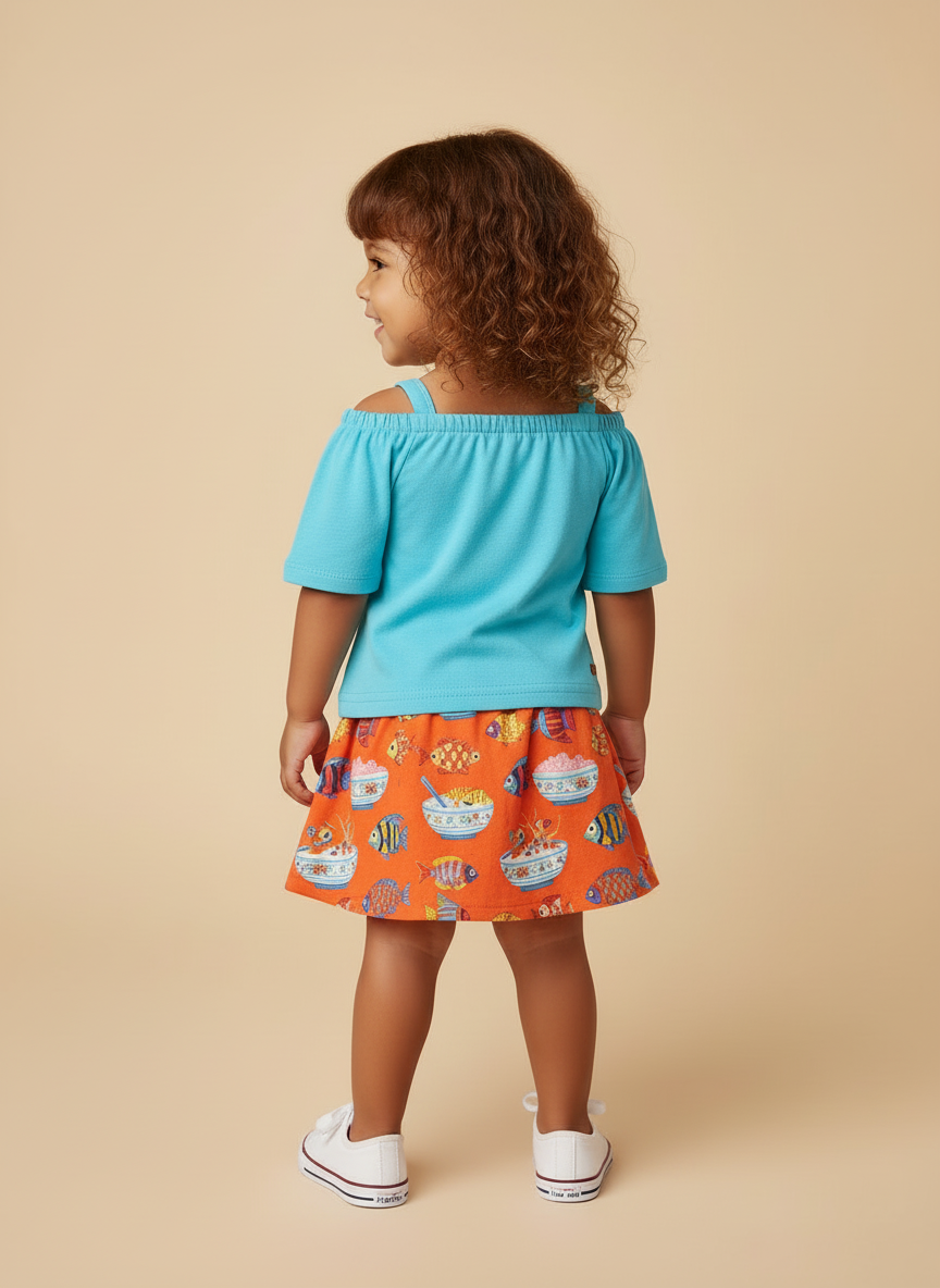 Blusa Infantil Turquesa Alphabeto | Alcinha e Ombro a Ombro