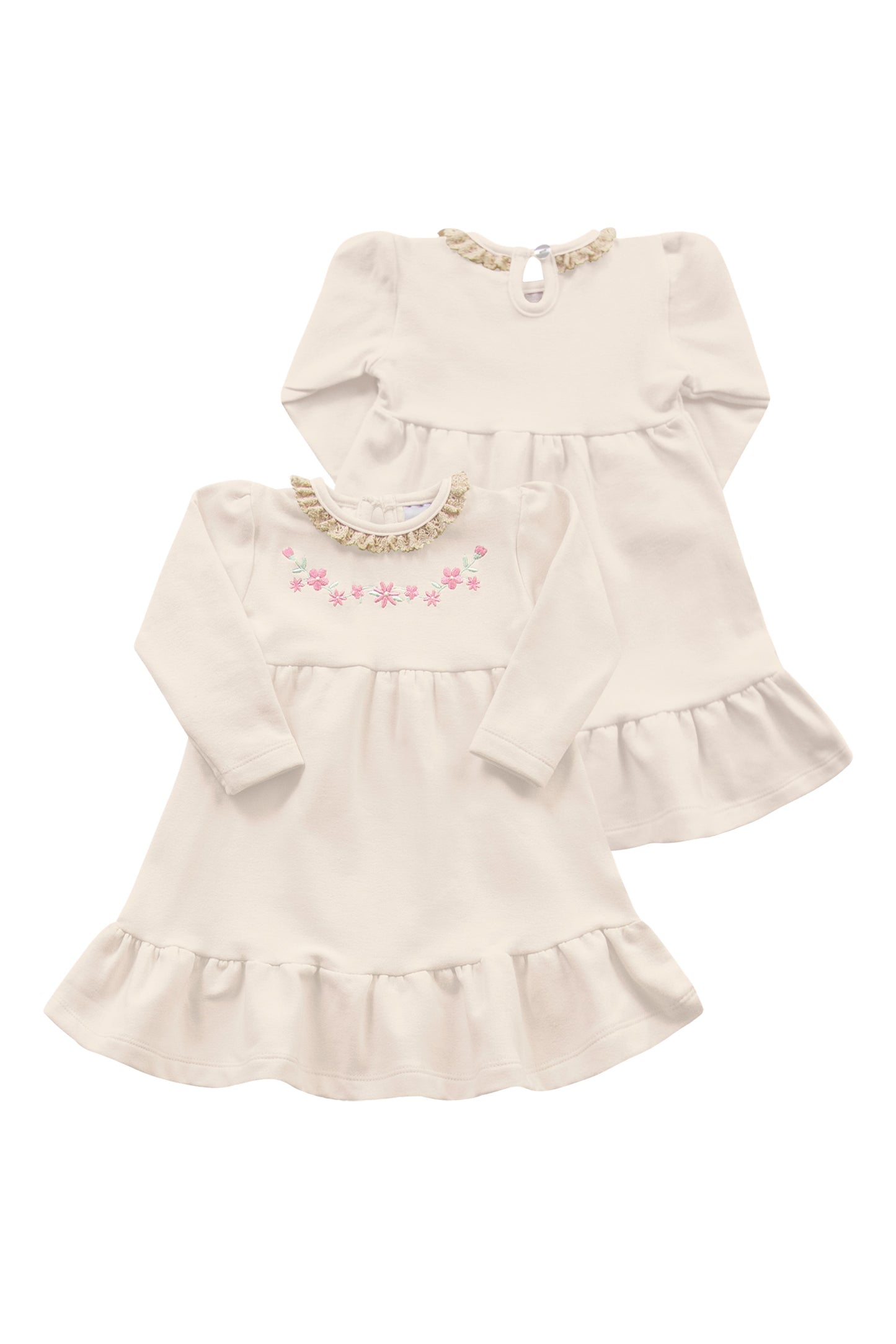 Vestido Bebê Manga Longa Baunilha com Renda | Fakini