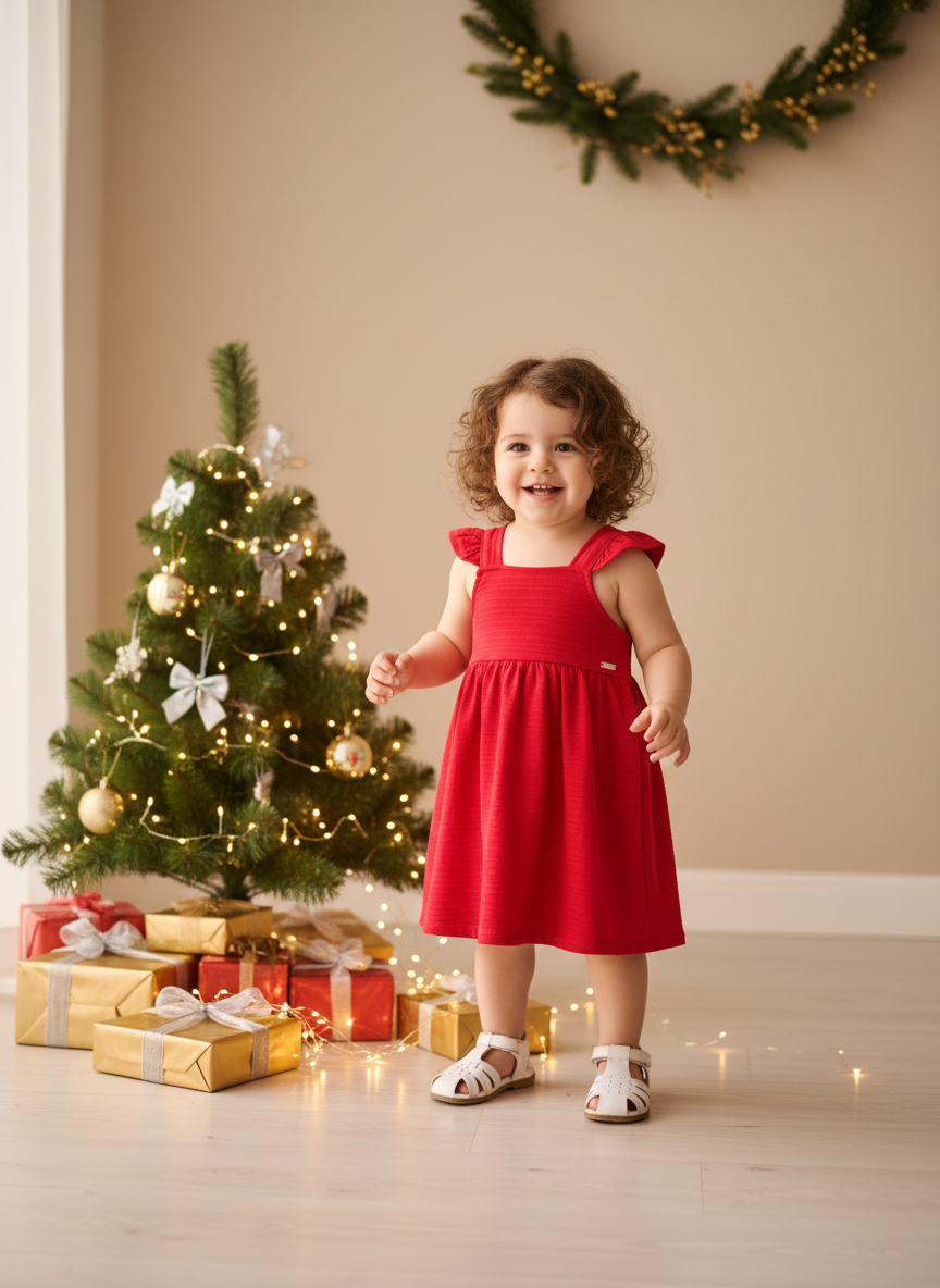 Vestido Infantil Natal | Alças com Babados - TAM 3
