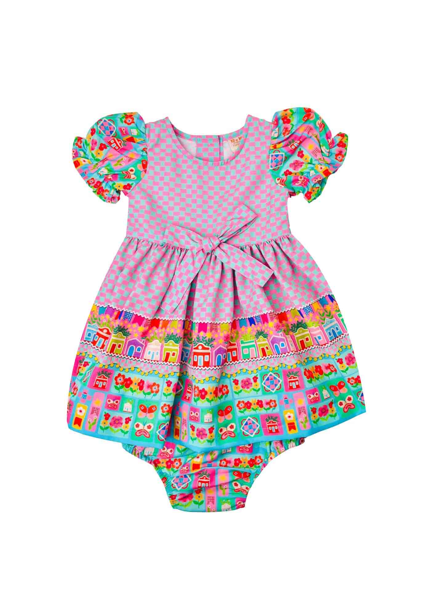 Vestido e Calcinha Infantil Festa Junina - Xadrez | Alphabeto