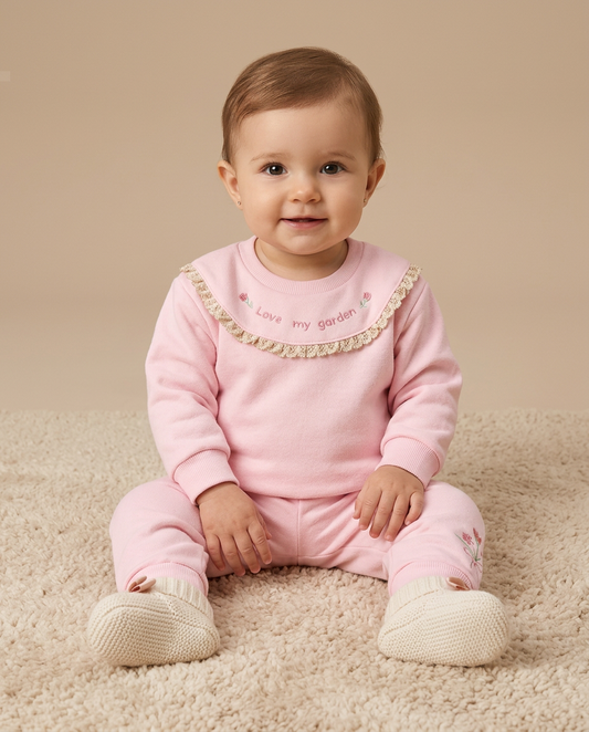 Conjunto Bebê Rosa Fakini | Love my Garden com Babados