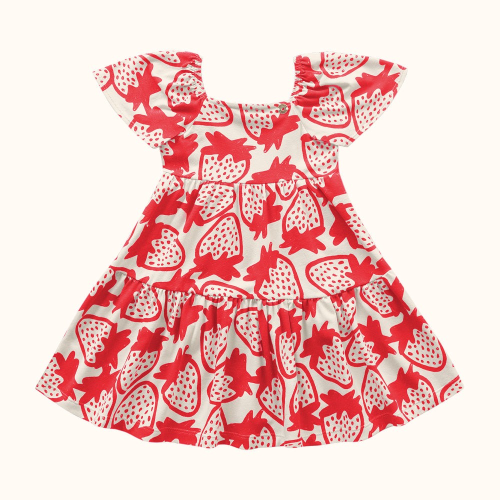 Vestido Infantil Morango Vermelho | Algodão com Pingente